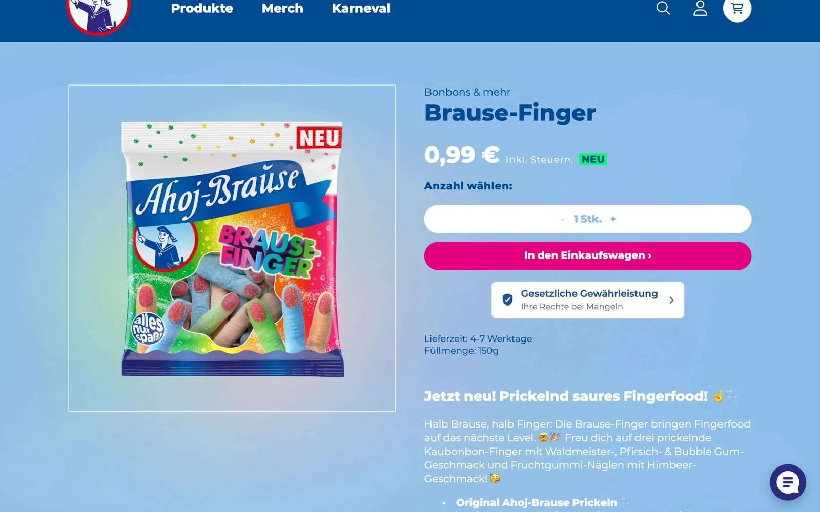 Ahoj-Brause: Badge unter dem Kaufknopf