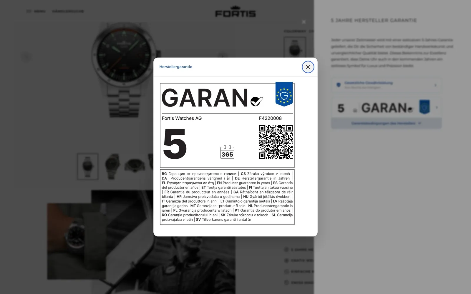 Fortis: vollständiges GARAN-Label nach dem Klick