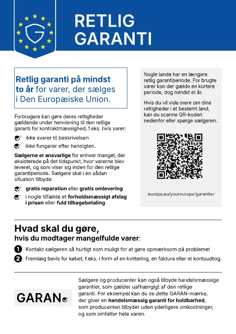 Gewährleistungslabel auf Dänisch