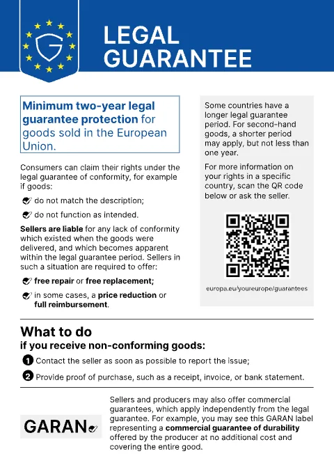 Gewährleistungslabel auf Englisch