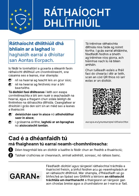 Gewährleistungslabel auf Irisch