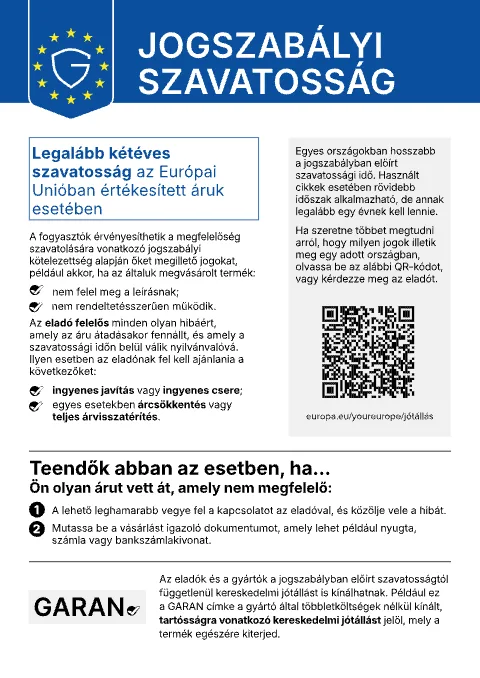 Gewährleistungslabel auf Ungarisch