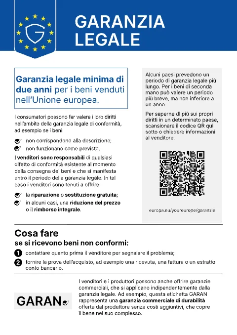 Gewährleistungslabel auf Italienisch