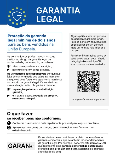 Gewährleistungslabel auf Portugiesisch
