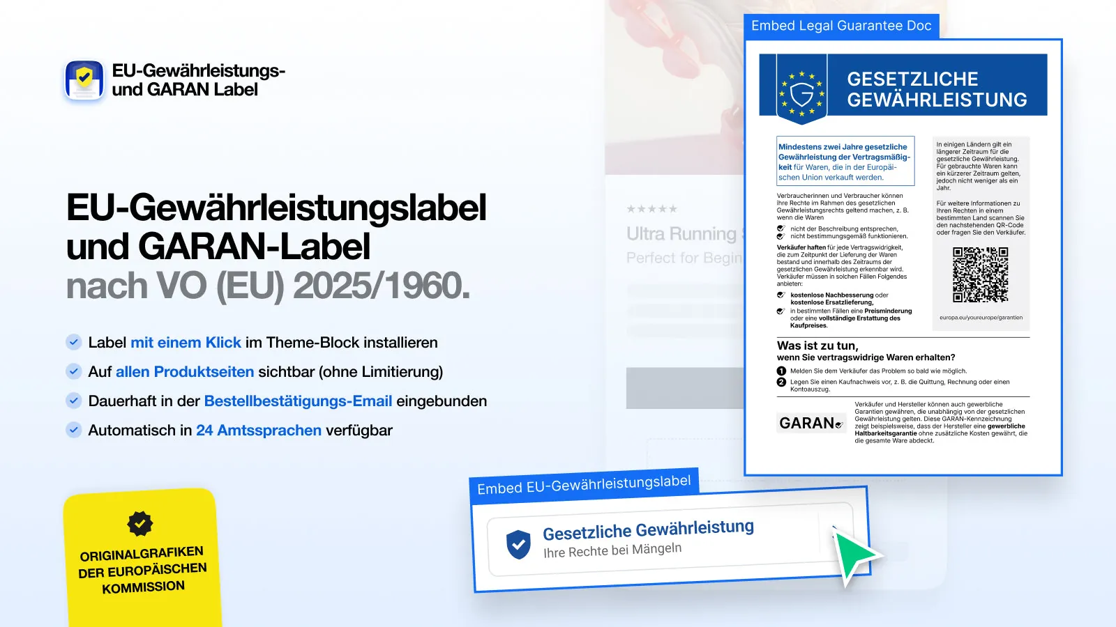 Produktseite mit Badge Gesetzliche Gewährleistung, der die amtliche Grafik der EU-Kommission öffnet